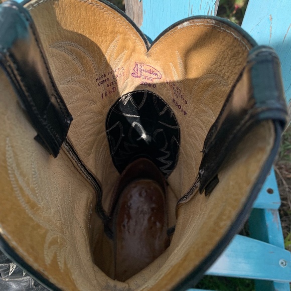 Vintage Justin Cowboy Boots Black size 11 1/2 D Made in USA - Picture 10 of 11